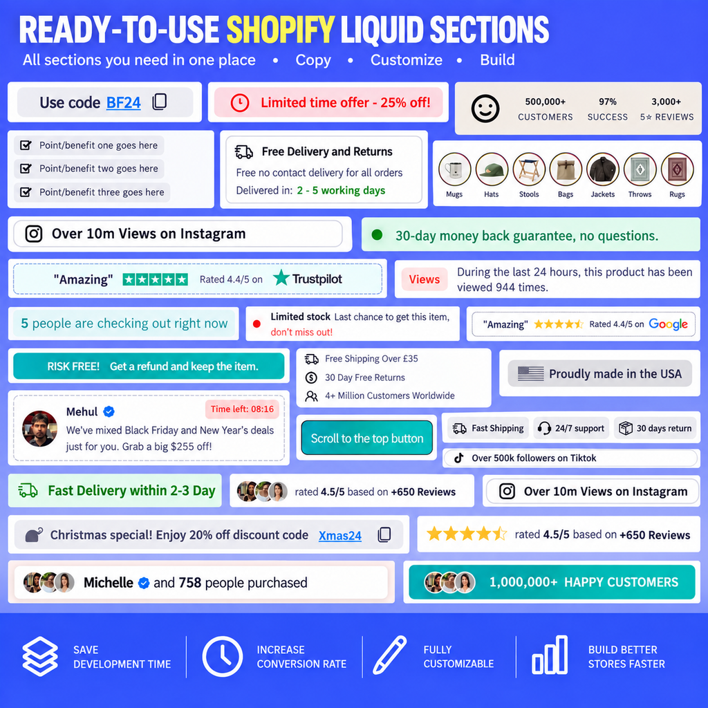 Ready-to-Use Shopify Liquid Sections ready to copy, customize & use.