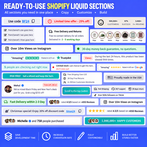 Ready-to-Use Shopify Liquid Sections ready to copy, customize & use.